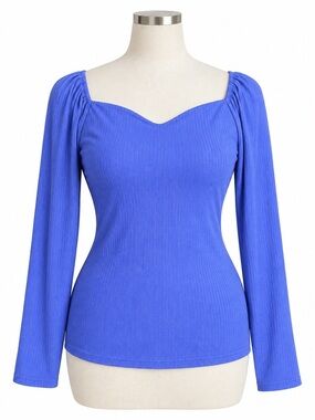 Kaileigh Women's blue ribbed knit long sleeve top Size Large NWOT